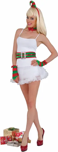 Vista 3 de Forum Novelties Kit de disfraz de elfo de Papá Noel coqueto para mujer, rojoverde, talla única