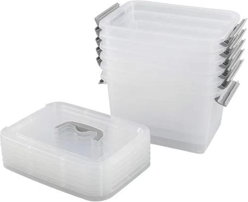 Vista 8 de Caja de almacenamiento de 5 cuartos de galón con tapa, 6 paquetes de contenedores pequeños de plástico con asas
