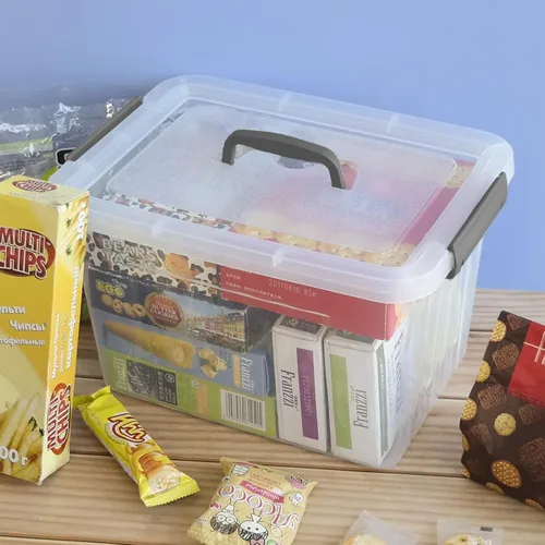 Vista 3 de Farmoon Contenedor de almacenamiento transparente de 12 cuartos de galón, caja apilable de plástico con tapa y mango gris