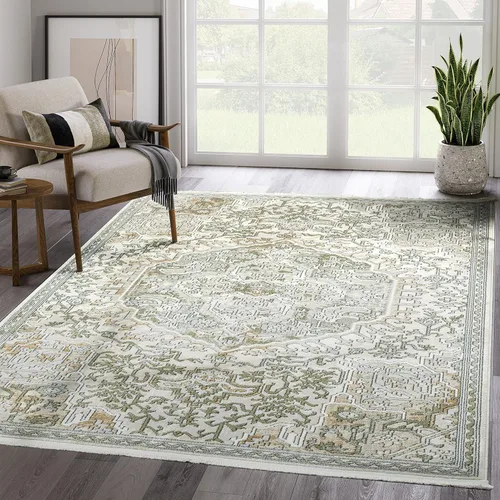 Vista 10 de Abani Savoy Collection - Alfombra de área, diseño vintage beige/verde, 7 pies 9 pulgadas x 10 pies 2 pulgadas, fácil de limpiar, duradera para niños