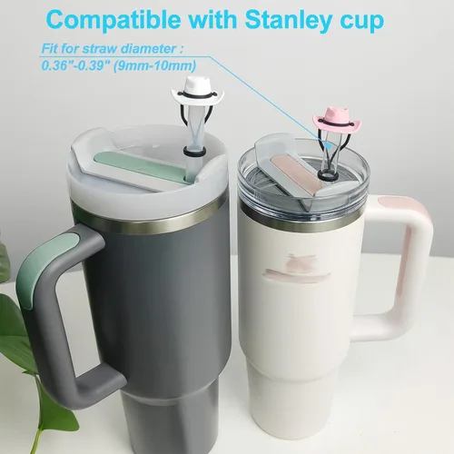 Vista 2 de HOMDSG Paquete de 4 cubiertas de pajita de sombrero de vaquero de silicona compatibles con la taza Stanley de 30 y 40 oz, lindo accesorio divertido