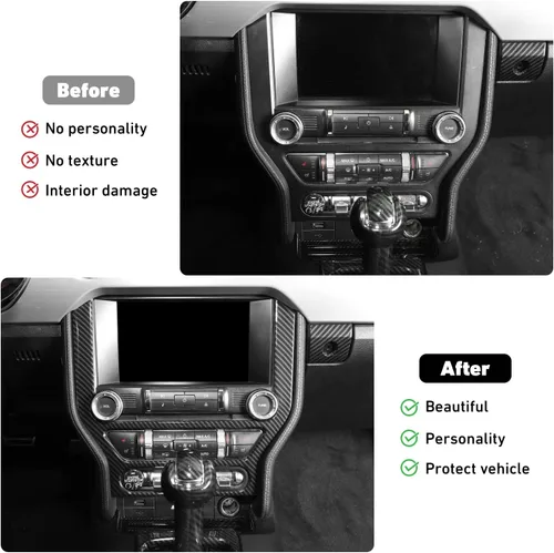 Vista 2 de Linakip Moldura de Panel de Consola Central Compatible con Ford Mustang GT 2015 2016 2017 2018 2019 2020 2021 2022 2023, Moldura de Panel de Aire