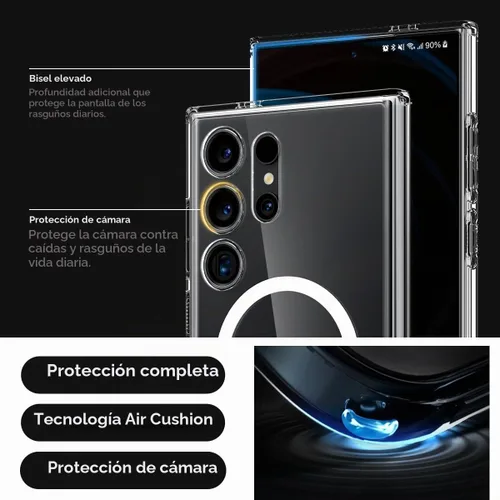 Vista 5 de Spigen Ultra Hybrid Metal Ring MagFit Diseñado para Funda Galaxy S24 Ultra (2024) [Protección de Grado Militar] Compatible con MagSafe - Blanco