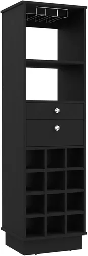 Vista 3 de FM FURNITURE Hype - Armario de bar con 12 cubos de vino, 2 cajones, estante de vidrio y estante, color negro