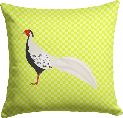 Vista 401 de Caroline's Treasures BB8163PW1414 Beltsville - Almohada decorativa de tela a cuadros pequeños, color blanco, pavo y gallina azul, lavable a máquina