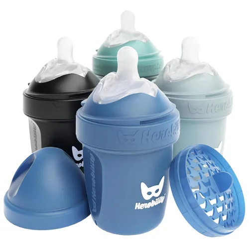 Vista 16 de Herobility Botellas Anti-Cólico Dobles para Bebé – 5 fl oz/140ml – Paquete de 4 – Multicolor – Blanco, Gris, Rosa, Rosa de Hawthorn