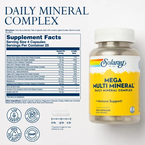 Vista 2 de Solaray Mega Multi Mineral, 200 Cápsulas (25 Porciones, 100 Cápsulas)