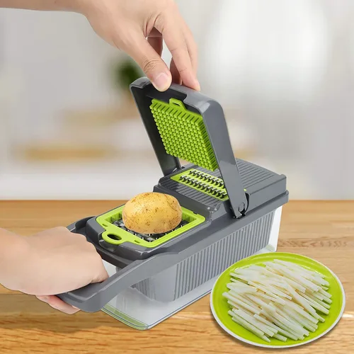 Vista 2 de Picador de verduras, picador de cebolla, rebanadora de mandolina, Pro 12 en 1profesional picador de alimentos multifuncional picador de verduras