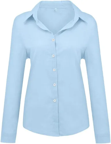 Vista 3 de Camisas casuales con botones para mujer, cuello en V, manga larga, talla grande, estampado de moda, con solapa, camisas de algodón retro