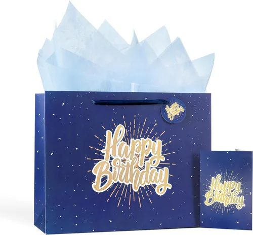 Vista 40 de Powbrace Bolsa de regalo de cumpleaños número 30 negra de 13 pulgadas con papel de seda y tarjeta de felicitación para fiestas, bolsa de regalo