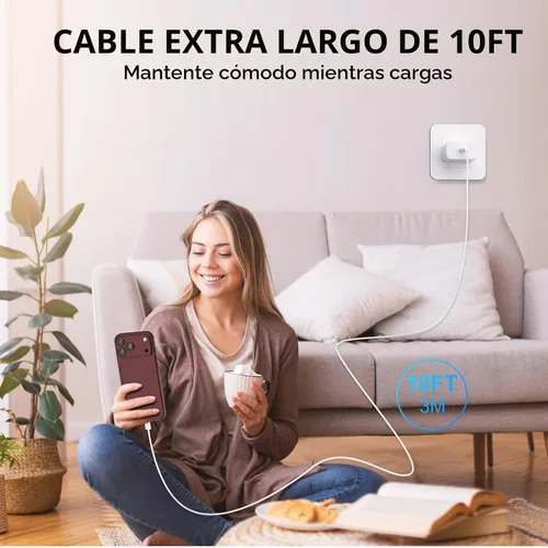 Vista 7 de Cargador para iPhone 18 Pro Max de carga rápida, 60 W iPhone Duo USB C Blanco