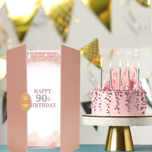 Vista 7 de Trgowaul Decoraciones de cumpleaños 90 para mujer, alternativa al libro de invitados de cumpleaños 90, decoraciones de cumpleaños 90, tarjeta