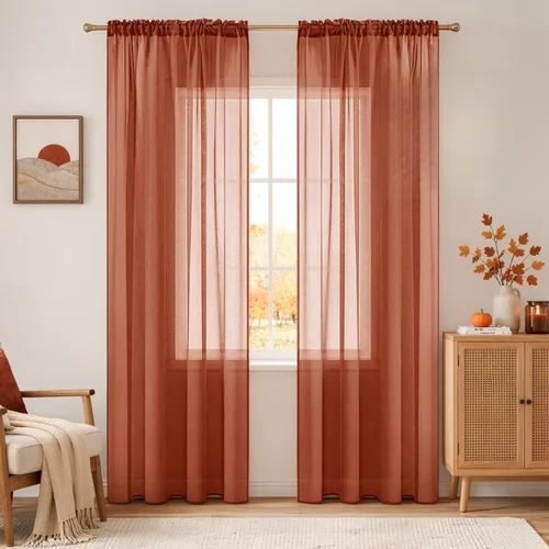 Vista 16 de MIULEE Cortinas semitransparentes con textura de lino naranja quemado de otoño 54W×54L Cocina