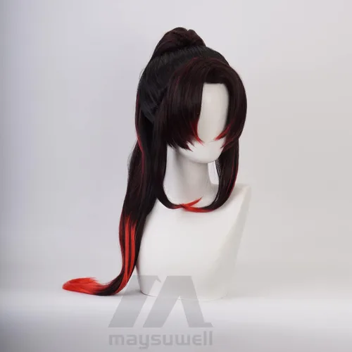 Vista 3 de maysuwell Peluca de pelo largo colorido de anime Demon Slayer Kokushibou Cosplay Pelucas para hombres y mujeres para Halloween, carnaval, fiesta