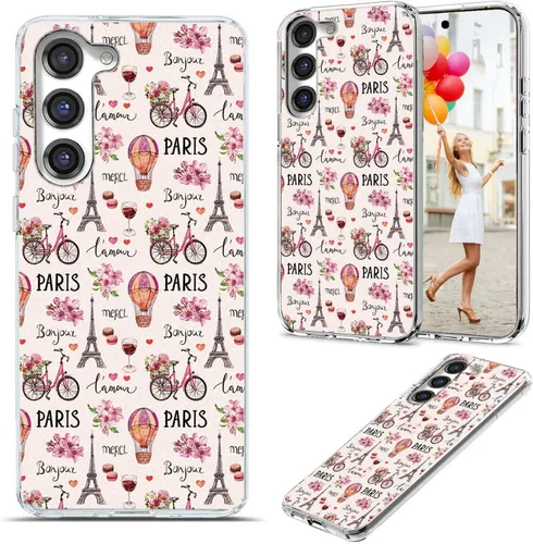 Vista 22 de Funda para Samsung Galaxy S23 Plus/S23+ - Funda protectora transparente de TPU suave a prueba de golpes con diseño de paraguas rojo de la torre Una