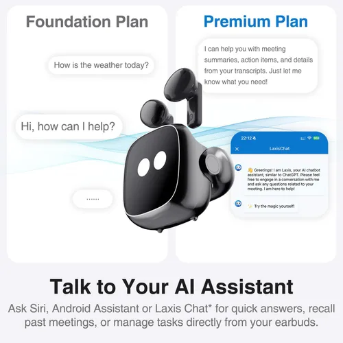 Vista 5 de Auriculares OSO AI con integración de ChatGPT y Claude, auriculares inteligentes inalámbricos Bluetooth con grabadora y asistente de reuniones