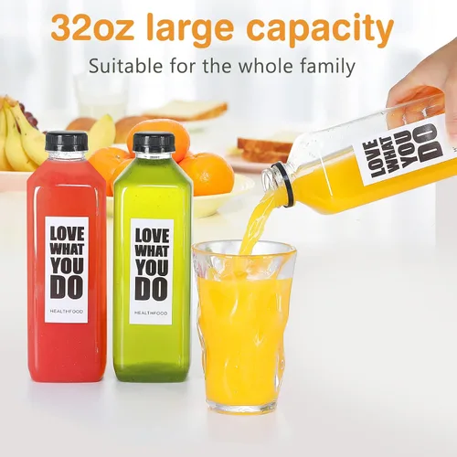 Vista 5 de Fhxtcygj 10 botellas de plástico de 33 onzas con tapas, contenedor de jugo con tapas, botellas de plástico vacías reutilizables transparentes a