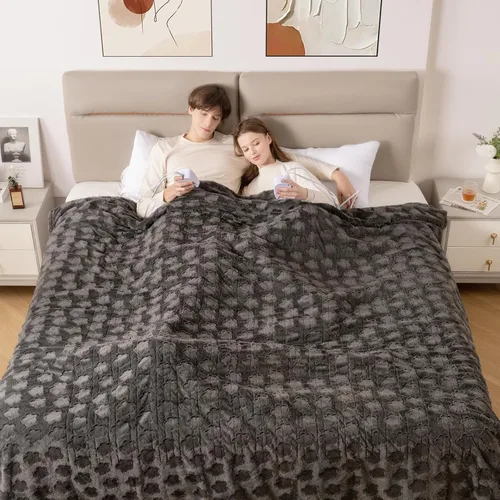 Vista 13 de Bearhug - Manta eléctrica de 50 x 60 pulgadas, manta eléctrica con motivos florales grises de pelo sintético y sherpa cálido, temporizador