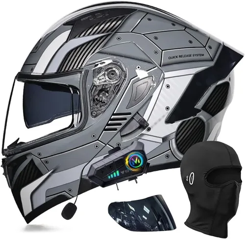 Vista 13 de Cascos modulares de motocicleta con Bluetooth, aprobados por DOT, casco de motocicleta de cara completa abatible con doble visera, con altavoces