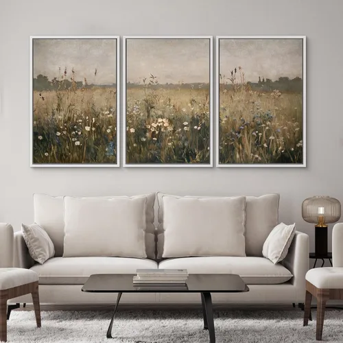 Vista 66 de SIGNWIN Lienzo enmarcado para pared, juego de arte pastel con cadena montañosa, bosque, niebla, naturaleza silvestre, ilustraciones modernas, arte