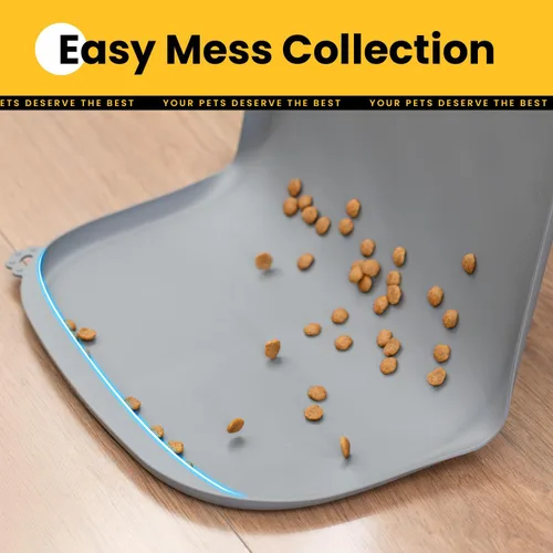 Vista 2 de Tapete de silicona para comida para perros con bolsillo lateral y agujero de gancho, bordes elevados suaves, fácil de limpiar, impermeable, Gris