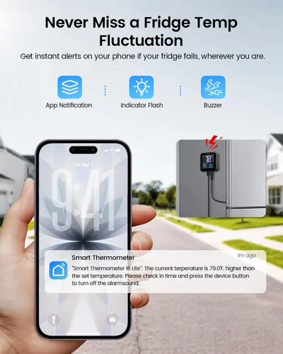 Vista 3 de Termómetro del refrigerador de WiFi, alarma del congelador