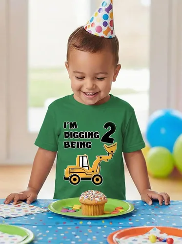 Vista 6 de Tstars Conjunto de construcción de segundo cumpleaños para niños pequeños – Camiseta I'm Digging Being 2 – Bulldozer Digger Truck Tee Manga regular