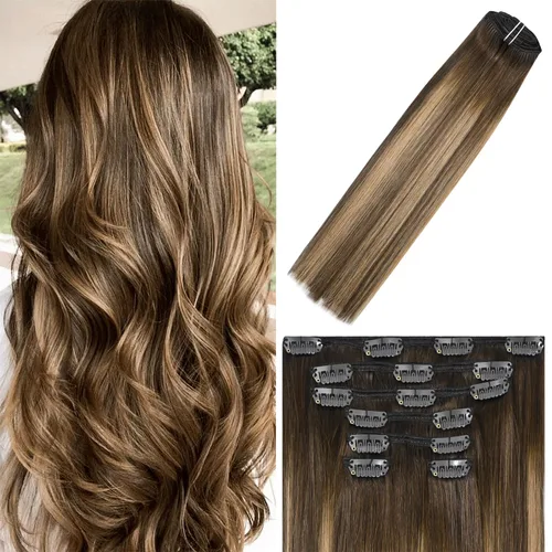 Vista 32 de WindTouch - Extensiones de cabello humano liso con pinzas, color negro azabache, 2.47 onzas, N.° 1, 12 pulgadas, 7