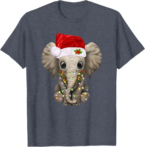 Vista 69 de Lindo elefante de Navidad luz divertido elefante amante de Navidad regalo camiseta Negro