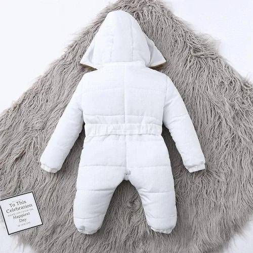 Vista 4 de Mameluco con capucha para bebé recién nacido, enterizo con capucha gruesa para nieve, 3-24M, Blanco, 18-24 meses