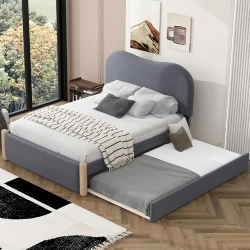 Vista 29 de Cama de plataforma tapizada de tamaño individual con cabecero en forma de oso y rayas de luz incrustadas, bonito marco de cama de plataforma