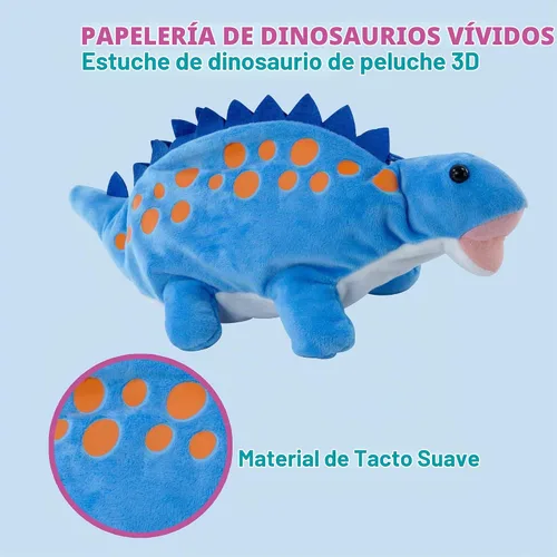 Vista 4 de BB FUN HOUSE Estuche para lápices para niños, bolsa de lápices de peluche 3D con forma de perro y dinosaurio, bolsa suave de almacenamiento