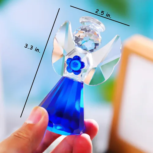 Vista 4 de YWHL Figura decorativa de ángel de cristal azul, estatua de guardián de cristal, regalo bonito de adorno de ángel para mujer