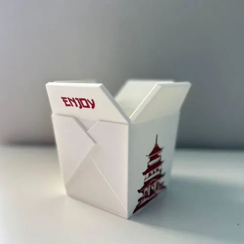 Vista 4 de Maceta para Plantas de Interior, Caja China para Llevar Blanca con Dos Palillos (Gratis) Impresa en 3D - Maceta Única para Interior con Orificio