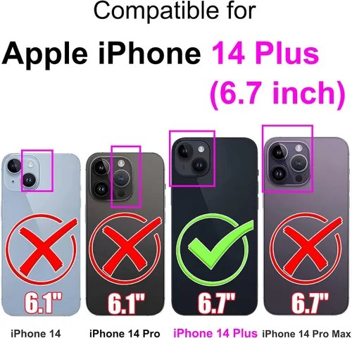 Vista 2 de Funda tipo cartera para iPhone 14 Plus, color borgoña Bloqueo RFID, soporte para 3 tarjetas, carcasa de TPU a prueba de golpes, cierre magnético
