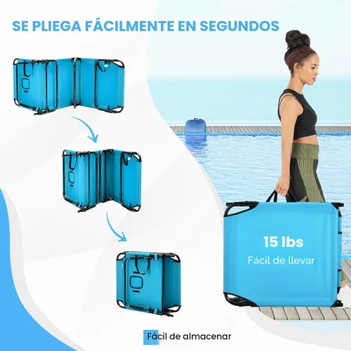 Vista 6 de GYMAX Silla de bronceado, silla de playa de 350 libras con agujero para la cara, almohada lavable y correa de transporte, tumbona plegable