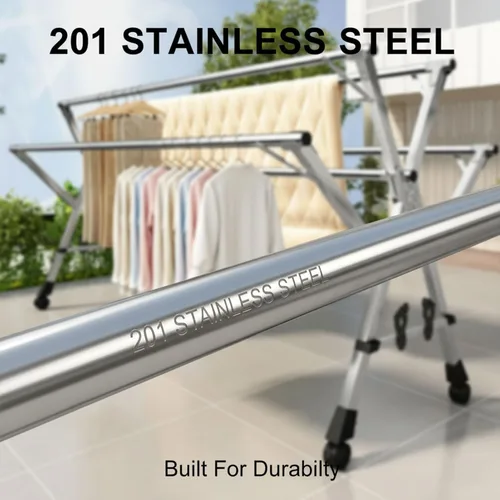 Vista 5 de This Stainless Steel Extendable Foldable Clothes Rack, Telescopic Garment Rack with Wheels, Collapsible Laundry Drying Rack for Multiple Outfits