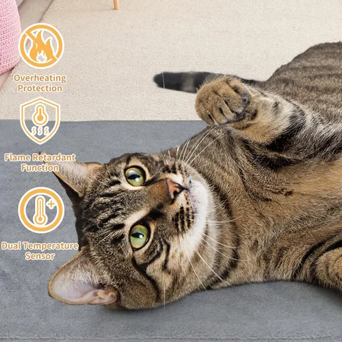 Vista 2 de Almohadilla térmica para mascotas para gatos y perros pequeños, cama climatizada para gatos, control automático de temperatura, almohadillas