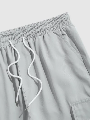 Vista 8 de ZAFUL Pantalones cargo Techwear con cordón para hombre con bolsillos con solapa, atléticos y elásticos, pantalones casuales y pantalones deportivos