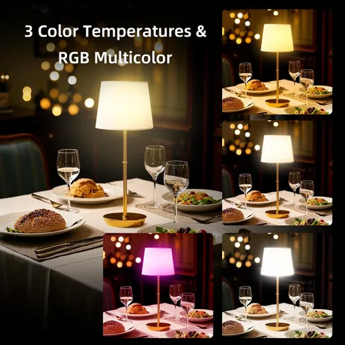 Vista 2 de Lámpara de mesa inalámbrica, lámpara de escritorio recargable de 5000 mAh con bombillas RGB magnéticas regulables y control remoto, funciona