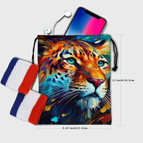 Vista 139 de Bolsa de agarre de gimnasia de piel de animal, bolsa de gimnasia con cordón ajustable, bolsa de cuerda para fauna silvestre, Mariposas Galaxy