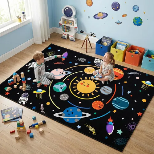 Vista 29 de Alfombra espacial para habitación de niños, alfombra de galaxia para niños, alfombras espaciales para dormitorio de niños, decoración