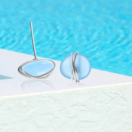 Vista 4 de Sea Glass Earrings S925 Sterling Silver Hypoallergenic Handmade Stud Post Earrings Beach Glass Fashion Handcraft Jewelry earrings stud earrings for