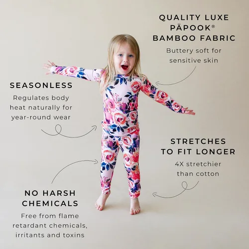 Vista 86 de Posh Peanut Pijamas para niñas, suaves, de viscosa de bambú para niños, pijamas a juego de manga larga para niñas