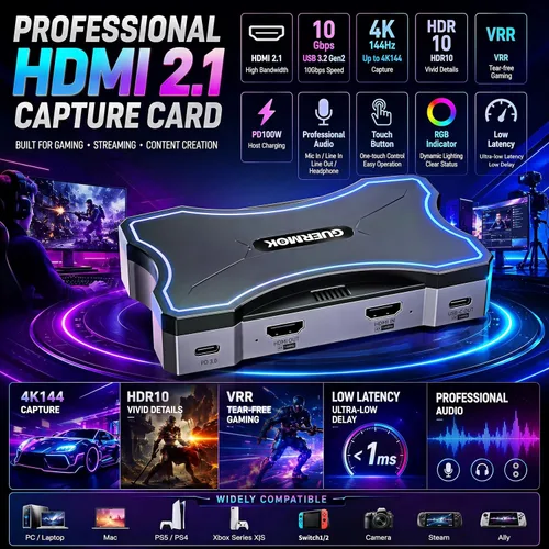 Vista 2 de Guermok Tarjeta de captura USB 4K144 HDMI2.1, captura de video 4K de Negro