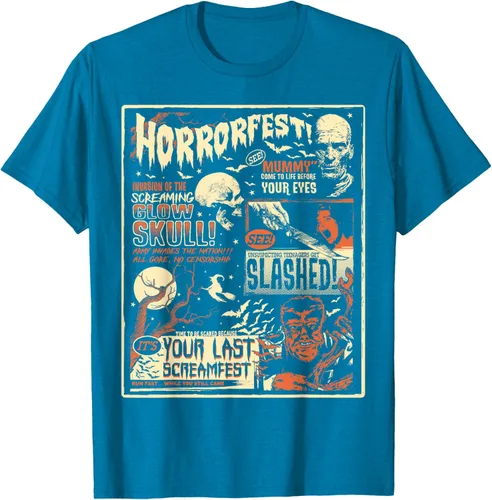 Vista 9 de Vintage Horrorfest Movie Poster Terror Old Time Halloween Camiseta S Negro