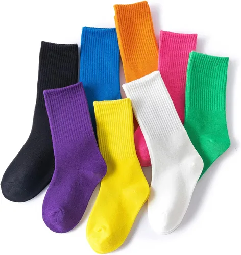 Vista 5 de MINI PANDA Calcetines Crew para niñas, 8 pares de lindos calcetines para niñas