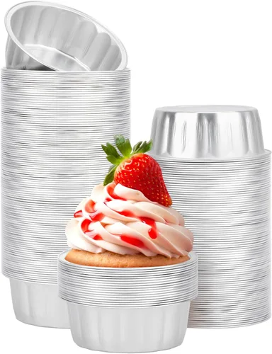 Vista 25 de Beasea Paquete de 100 moldes desechables para hornear, 8 onzas, 235ml, de papel de aluminio desechables, sin tapas, mini pudín de tarta de queso