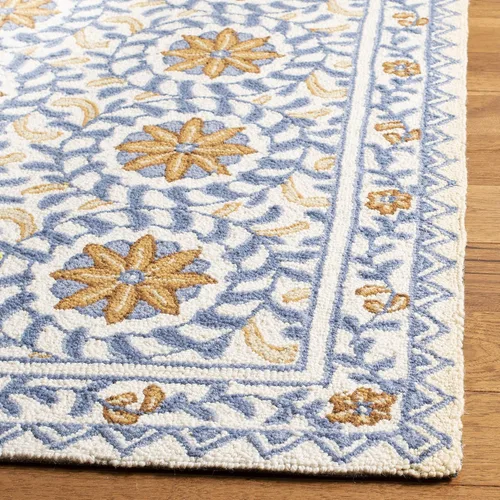 Vista 8 de SAFAVIEH Chelsea Collection - Alfombra decorativa de 1 pies 8 pulgadas x 2 pies 6 pulgadas, marfil y azul, lana de campo francesa enganchada a mano