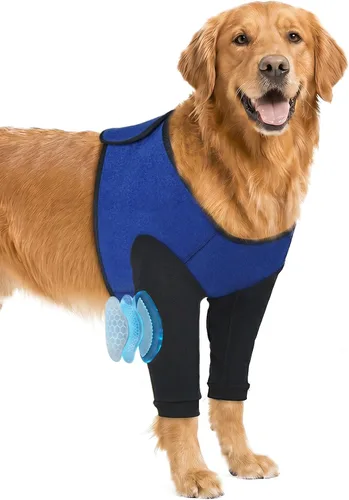 Vista 9 de Funda para pierna delantera para perro para dejar de lamer, protector de codo de perro para cirugía, puntos calientes, heridas, puntadas, granuloma